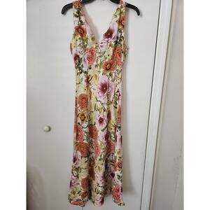 ANTHROPOLOGIE PAPER HEART Floral Maxi Dress Women M Linen Blend *See Pics